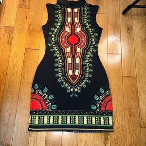 Fun bodycon colorful dress mock collar fits like a medium